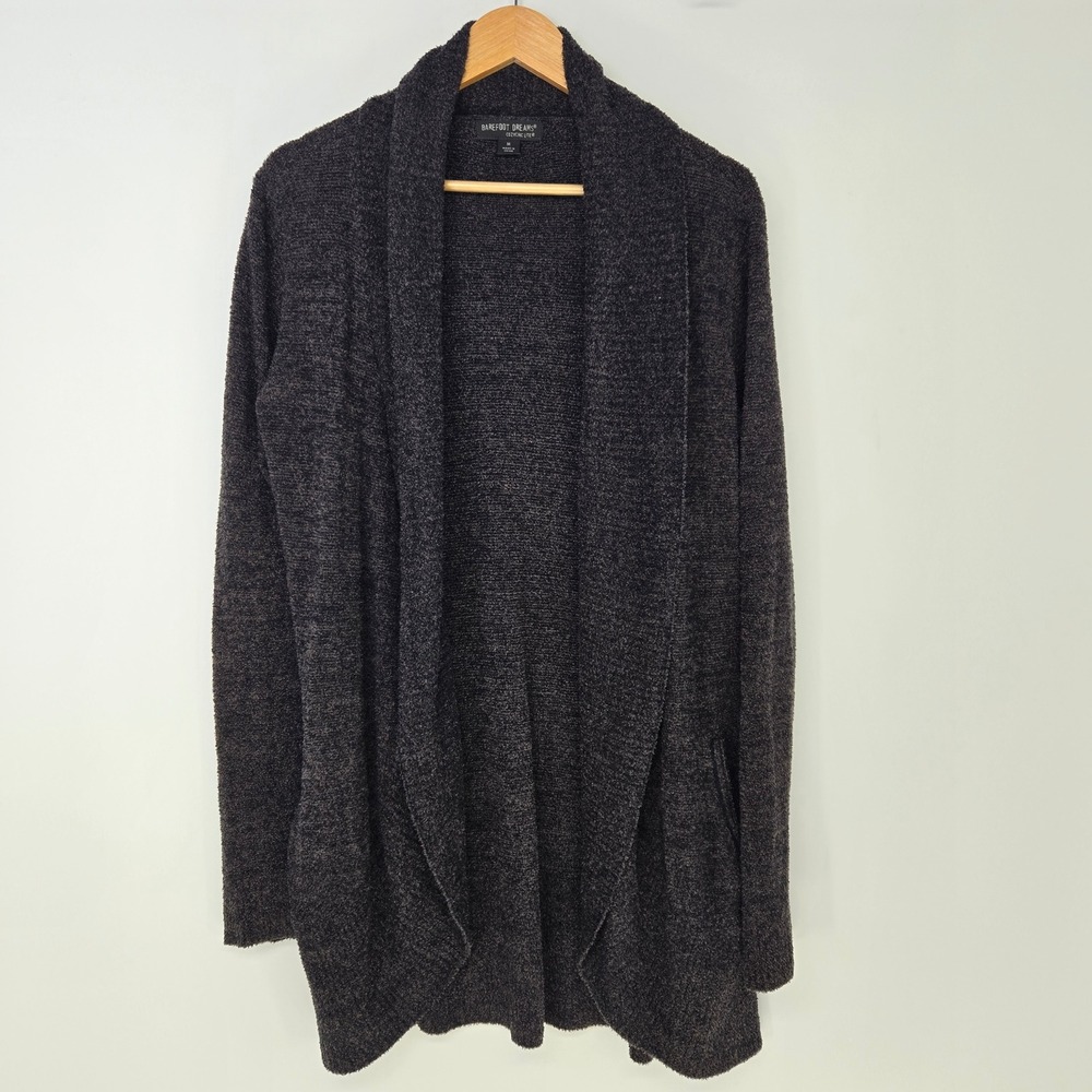 Barefoot Dreams Cardigan Womens M Charcoal Brown CozyChic Lite Shawl Collar